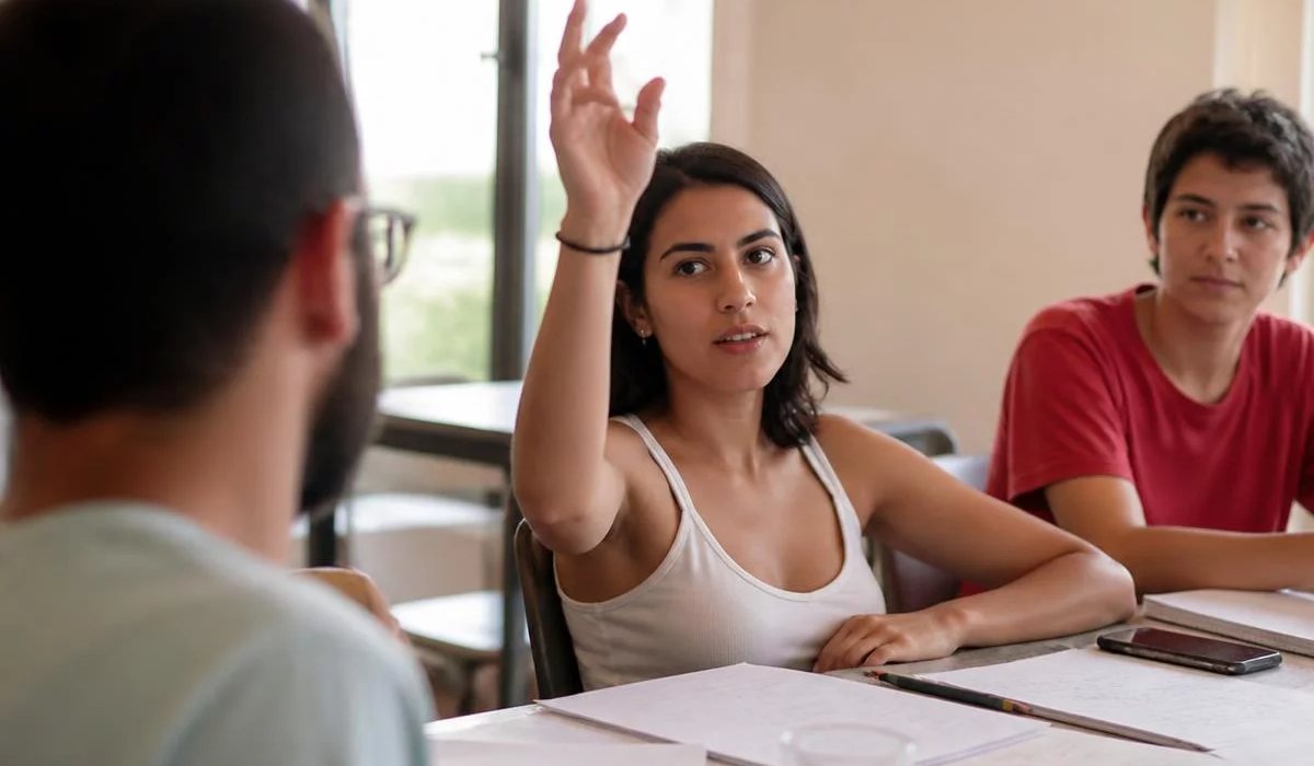 Duas pessoas preparando a próxima rodada com caderno e marca-texto na mão