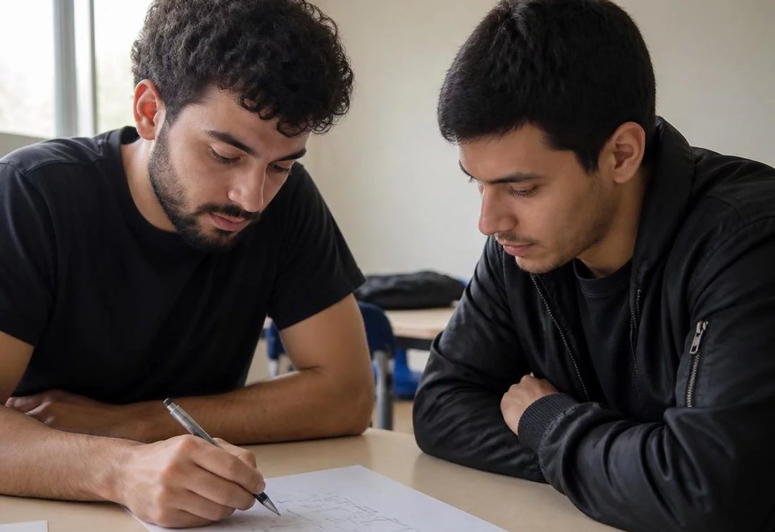 Colegas revendo no tablet as anotações do encontro anterior